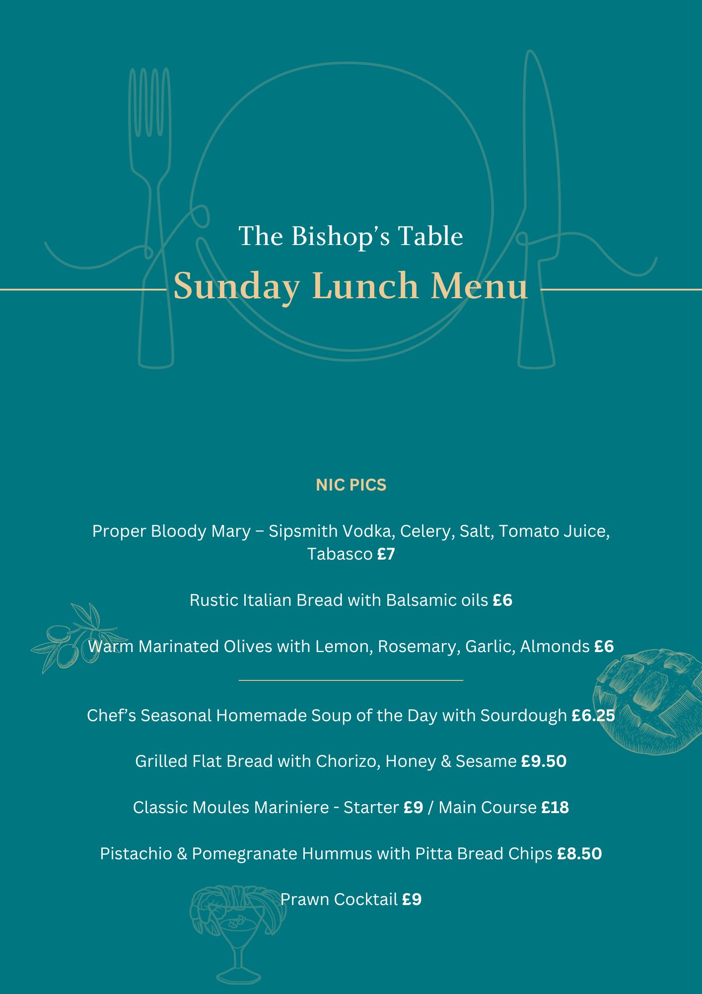 The Bishop's Table Sunday Lunch Menu (1)