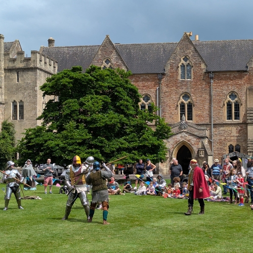 An image of a family friendly event taking place at The Bishop's Palace, Wells in Somerset.