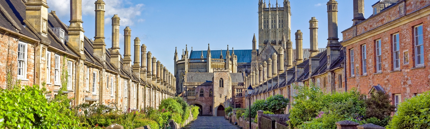 The City of Wells An image of Vicars' Close in Wells, Somerset.