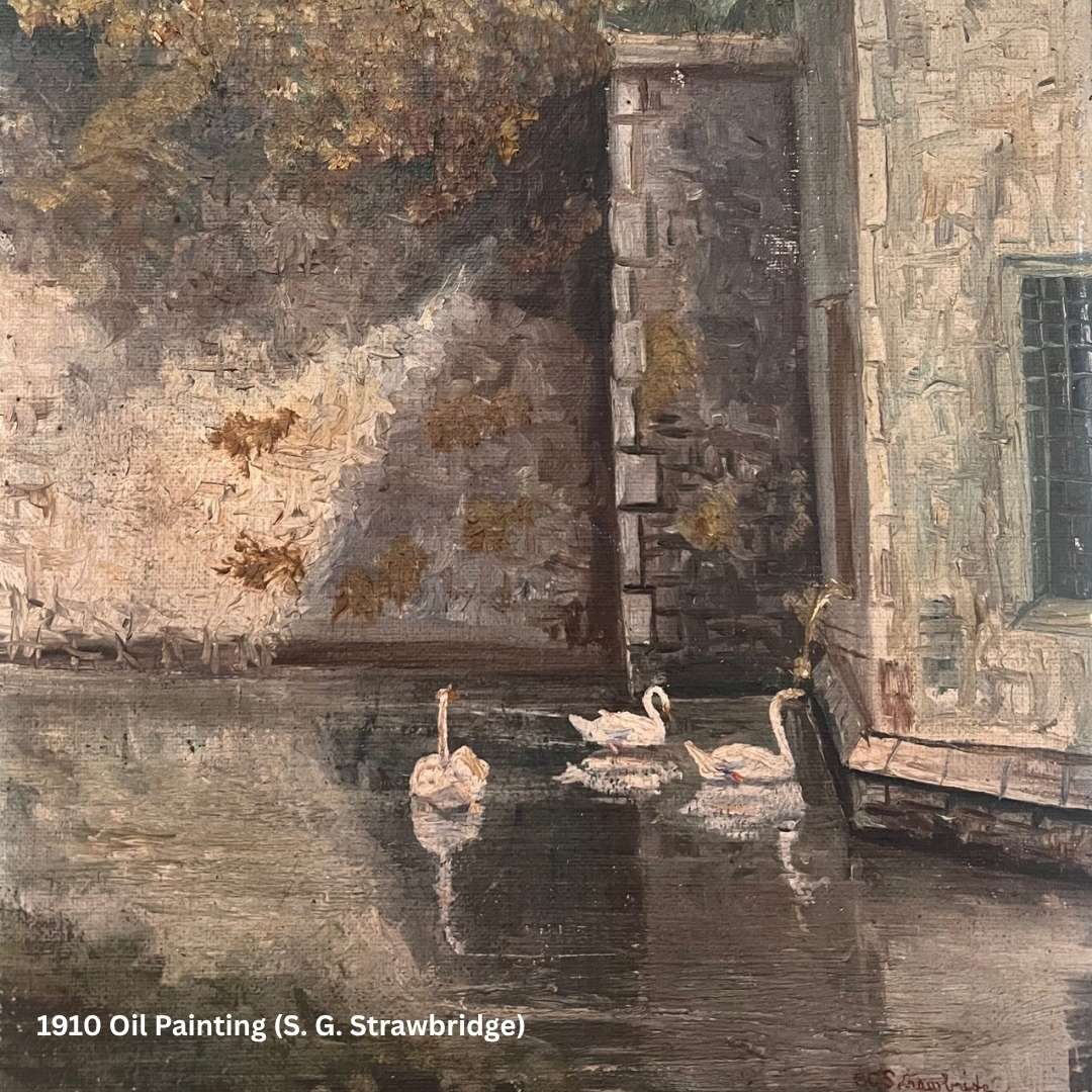 1910 Oil Painting Swans at The Bishop's Palace 1910 Oil Painting Swans at The Bishop's Palace