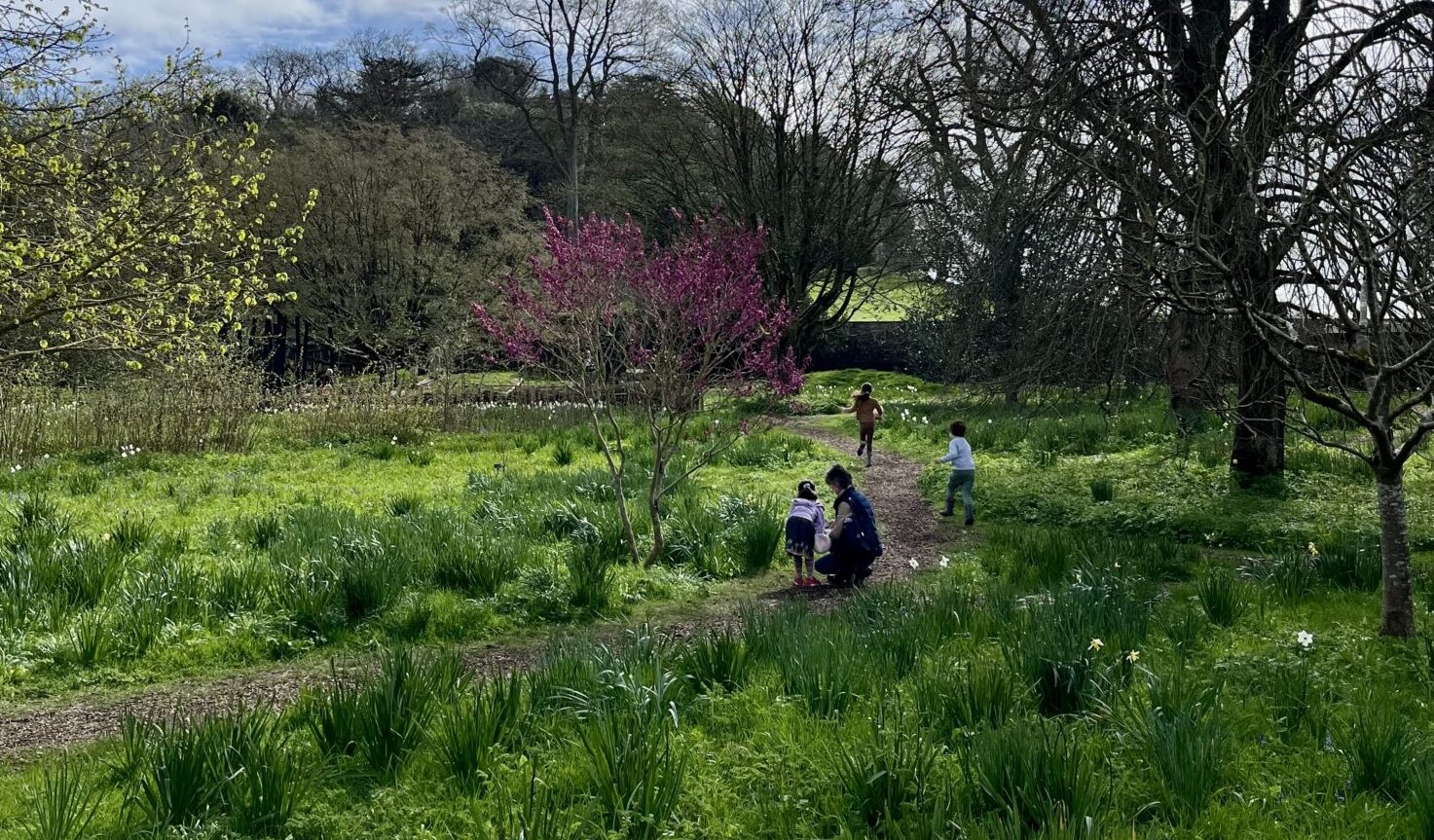 An image of a family playing within the gardens of The Bishop's Palace in Wells, Somerset, during October Half Term.