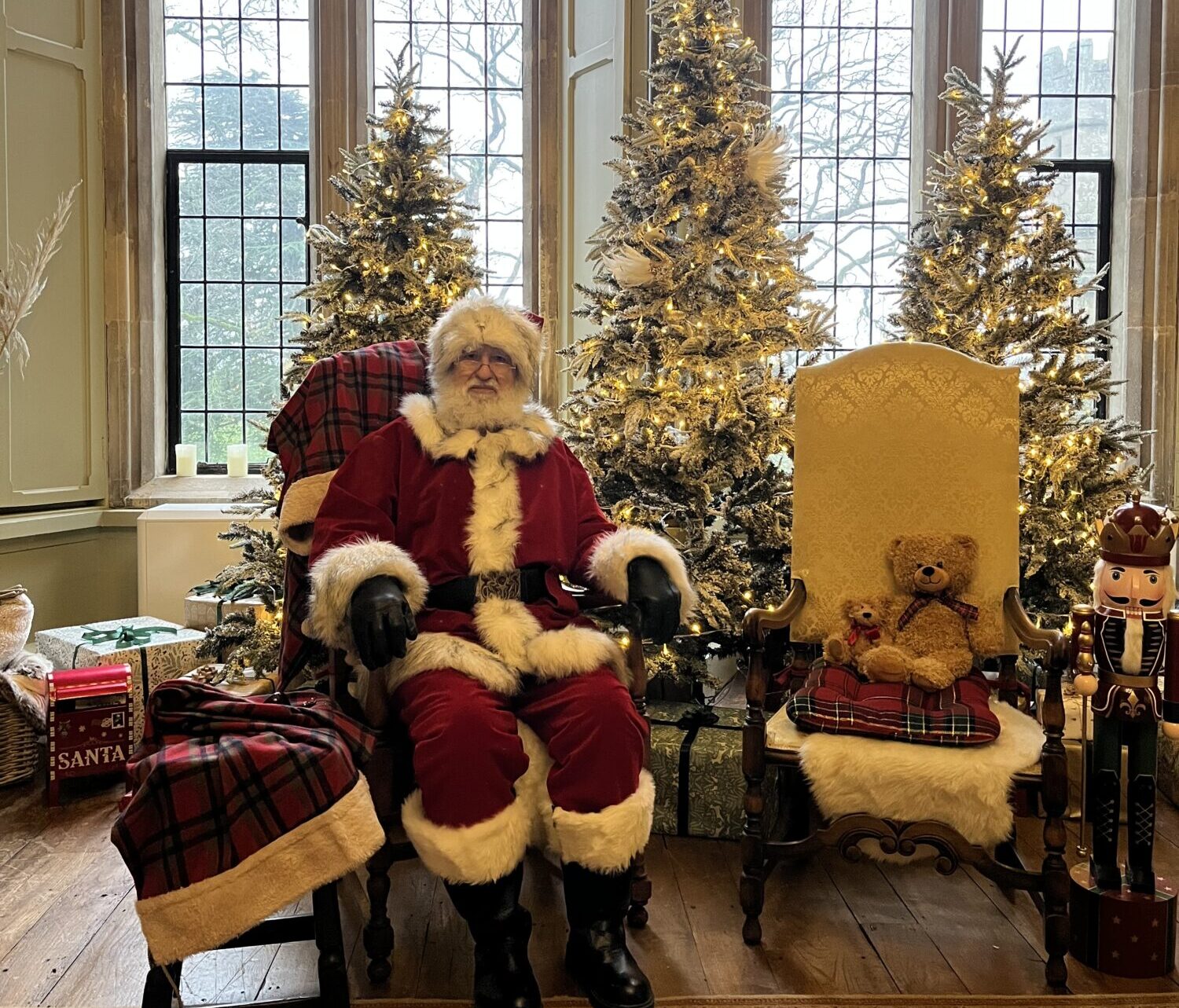An image of Father Christmas at The Bishop's Palace in Wells, Somerset.