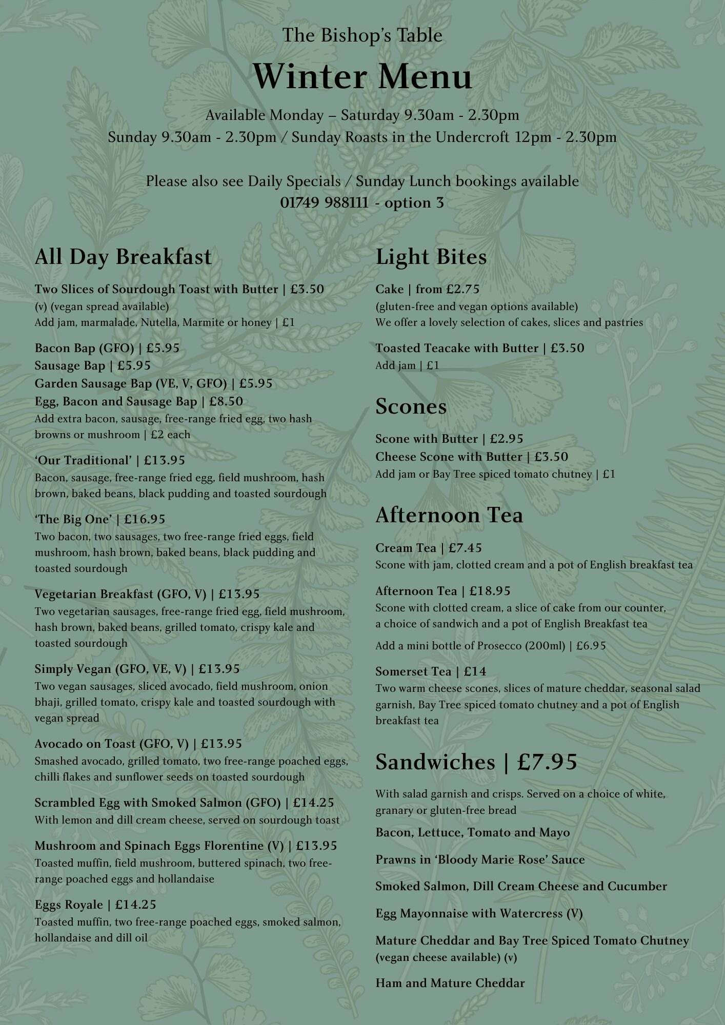 Winter Menu at The Bishop's Table