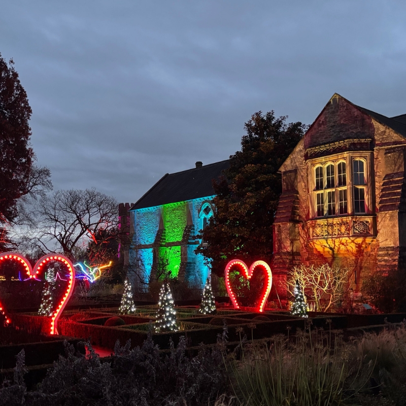 An image of the Christmas Garden Illuminations at The Bishop's Palace, Wells.