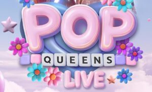 Graphic image of pink and white letters on a background of flowers