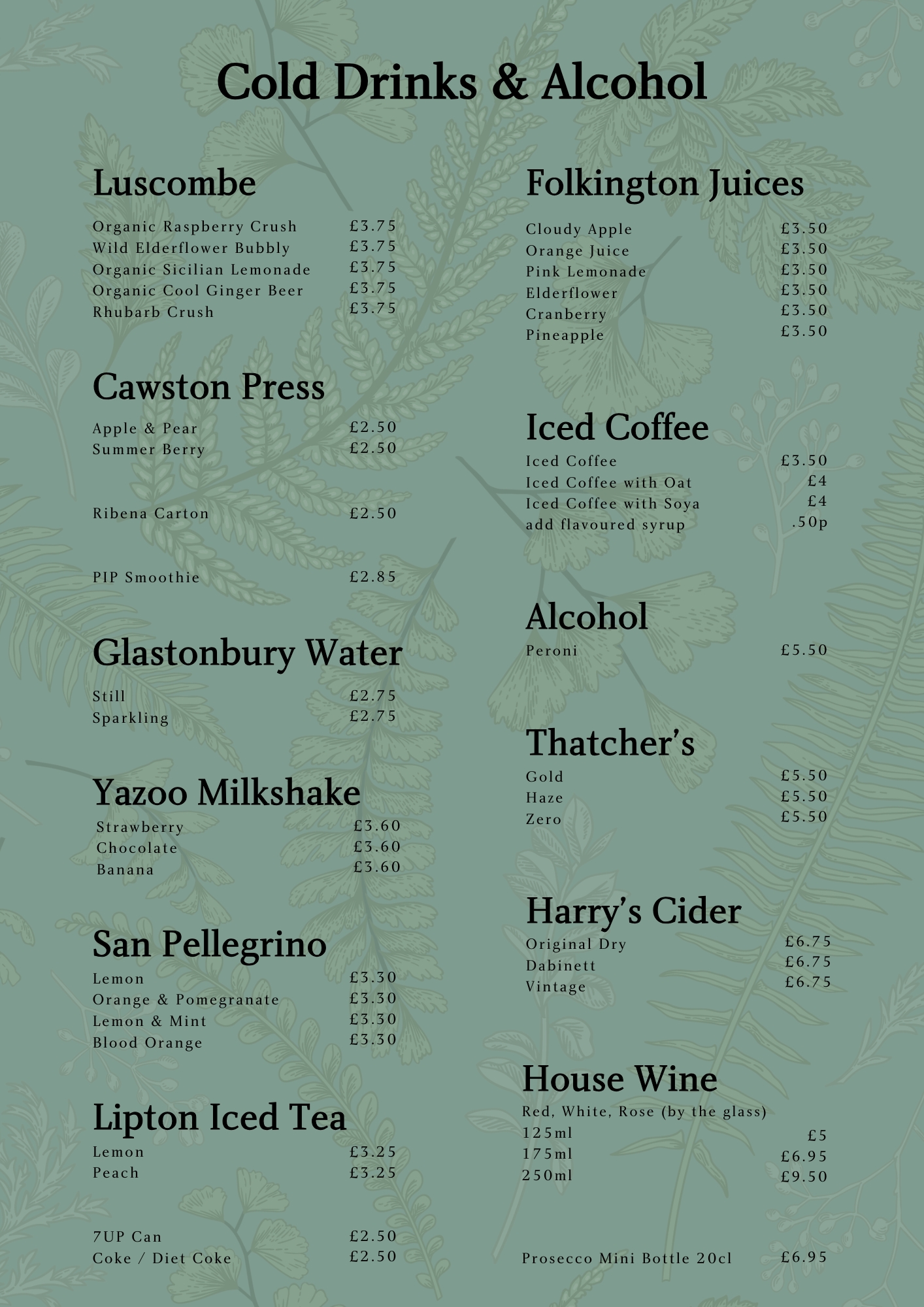 The Bishop's Palace - Drinks Pricing (2)