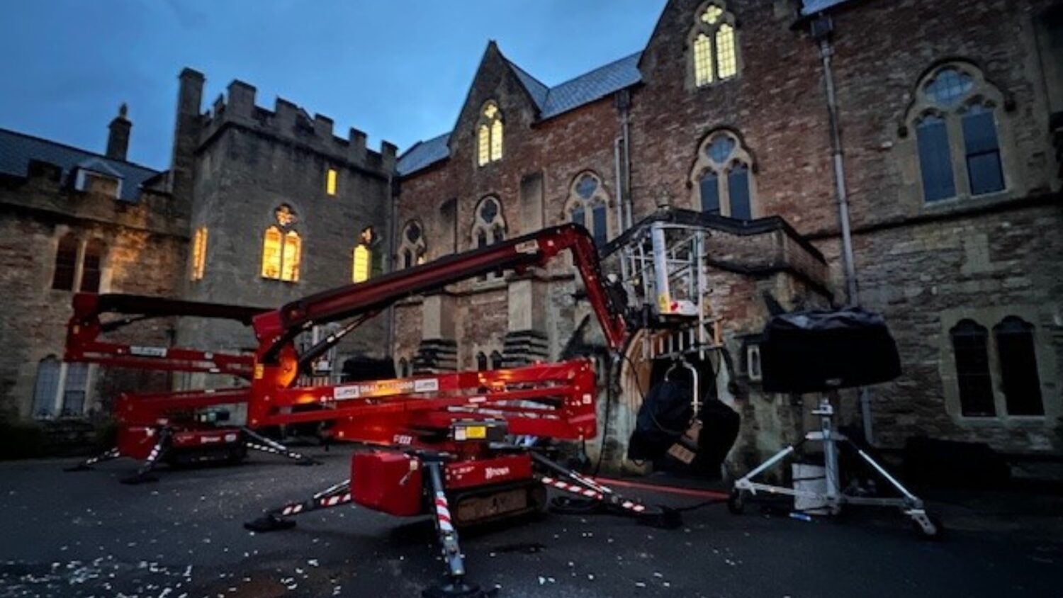 An image of filming equipment at The Bishop's Palace - a filming location in Wells, Somerset