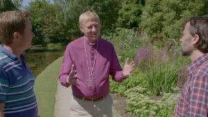 An image of Gardener's World filming at The Bishop's Palace in Wells, Somerset.