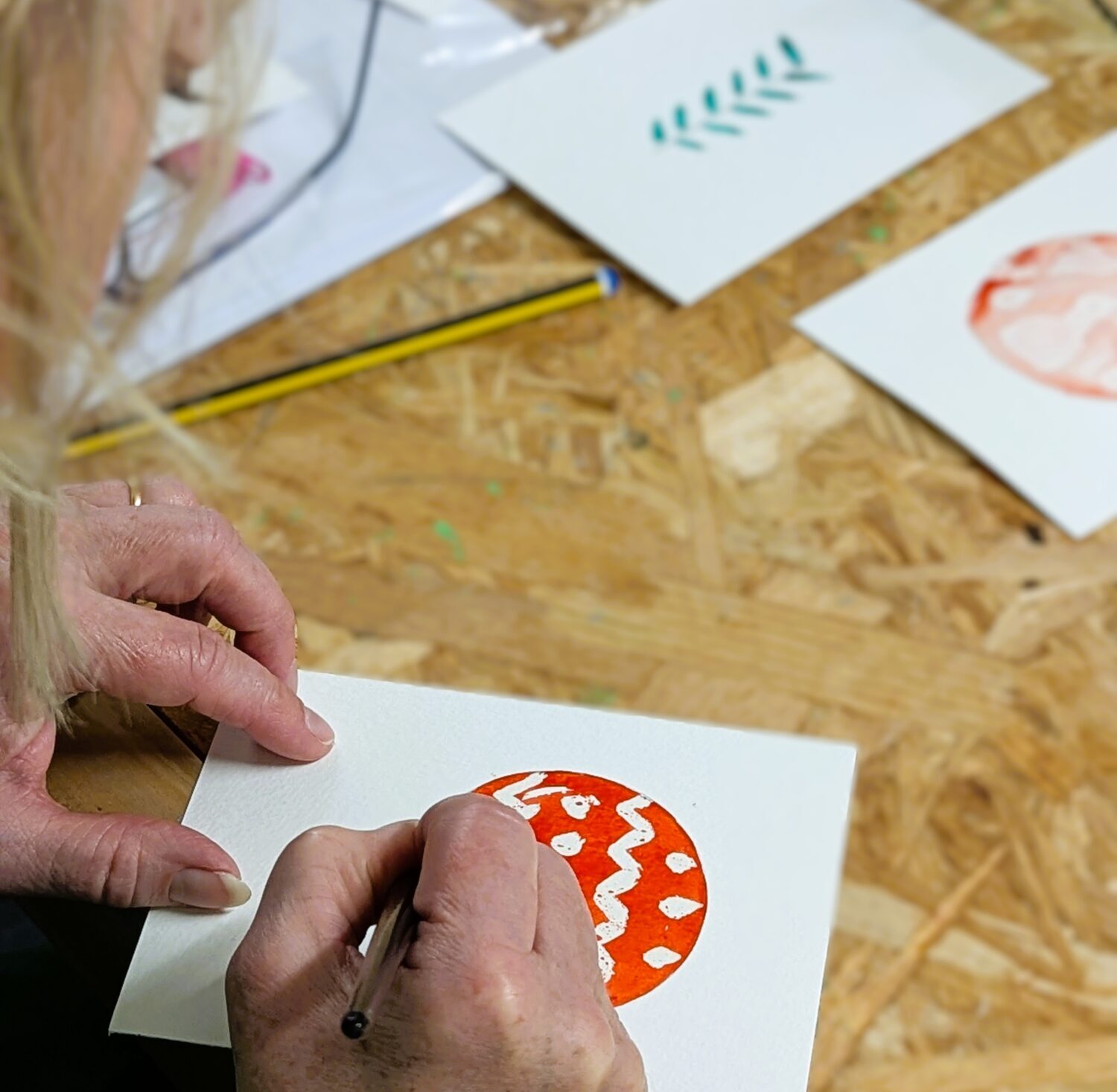 Gemma Lane – Christmas Card Printing Workshops An image of a Watercolour Christmas Cards Workshop at The Bishop's Palace in Wells.