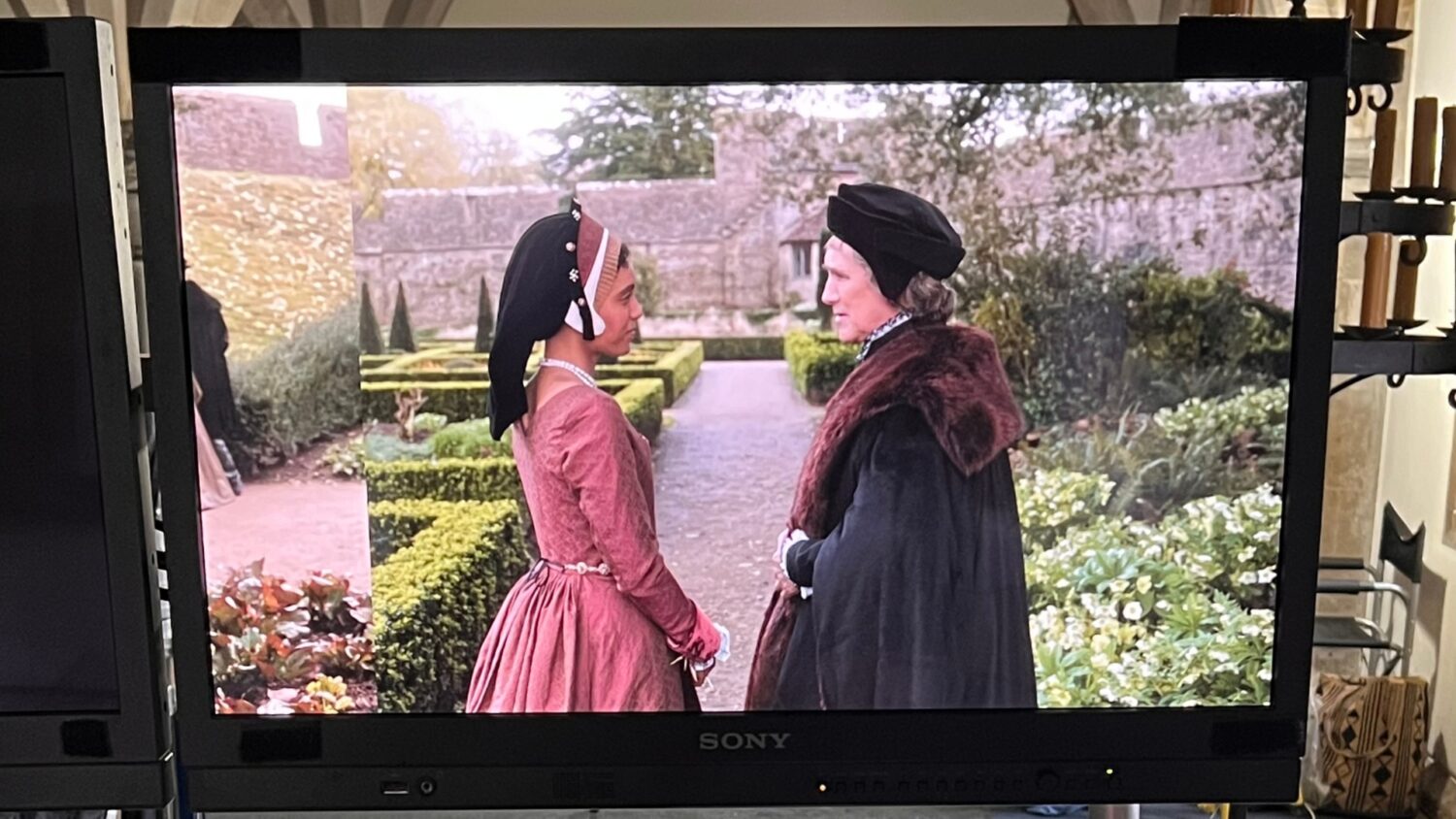 An image of the behind-the-scenes filming of Wolf Hall at The Bishop's Palace in Wells - a historical filming venue.