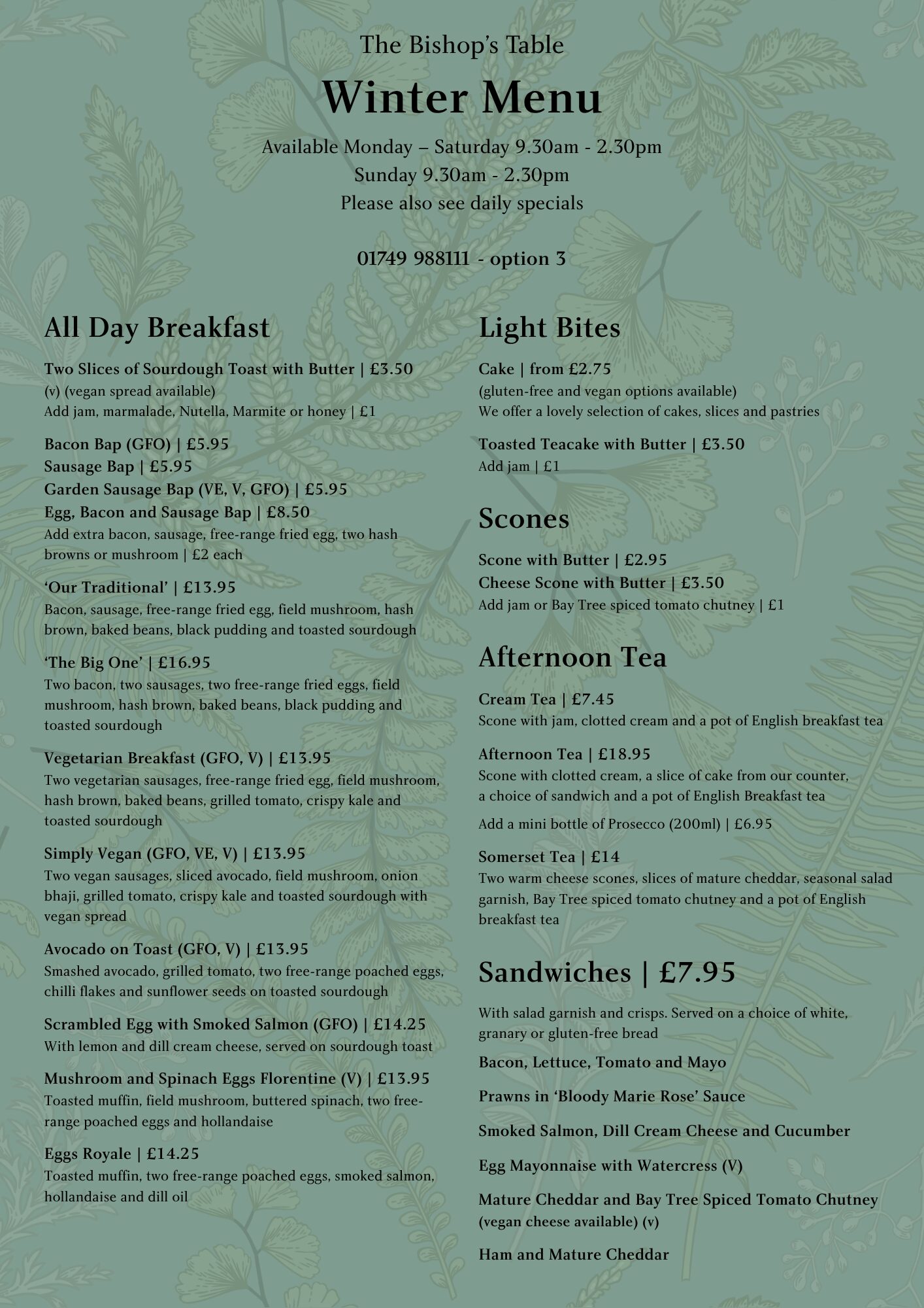 Winter Menu - The Bishop’s Table (March 26) An image of the winter menu at The Bishop's Table.