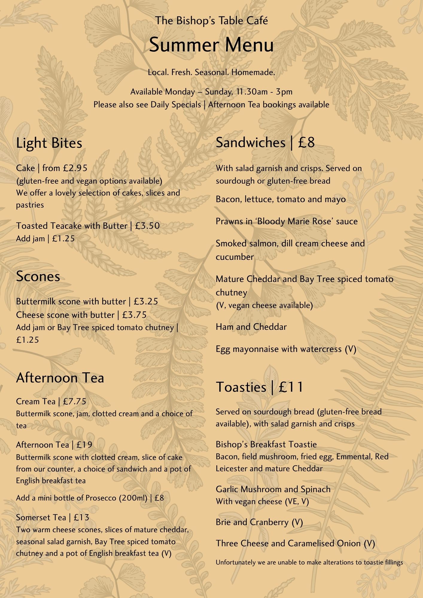 An image of the lunch menu at The Bishop's Table.