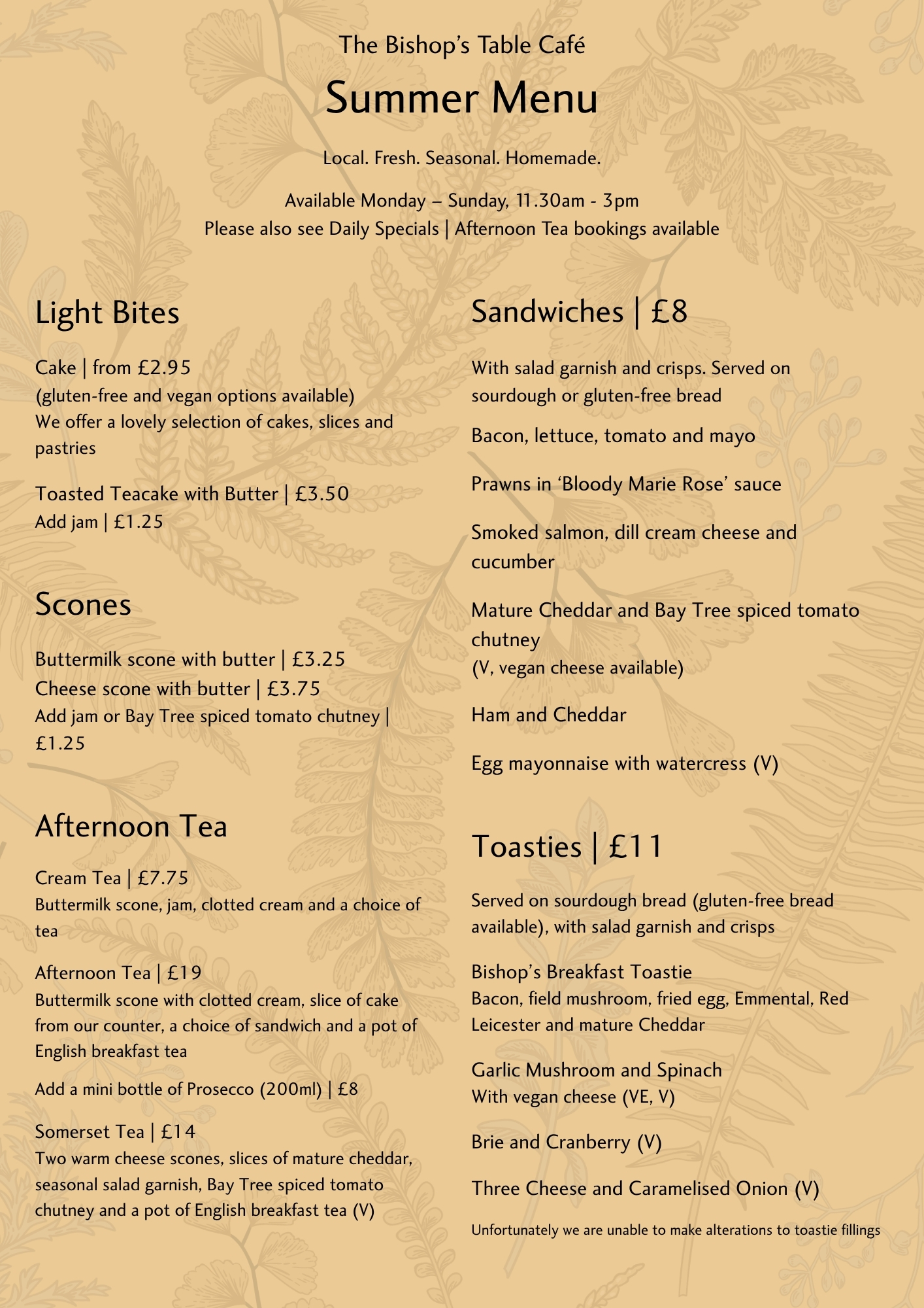 An image of the summer menu at The Bishop's Table