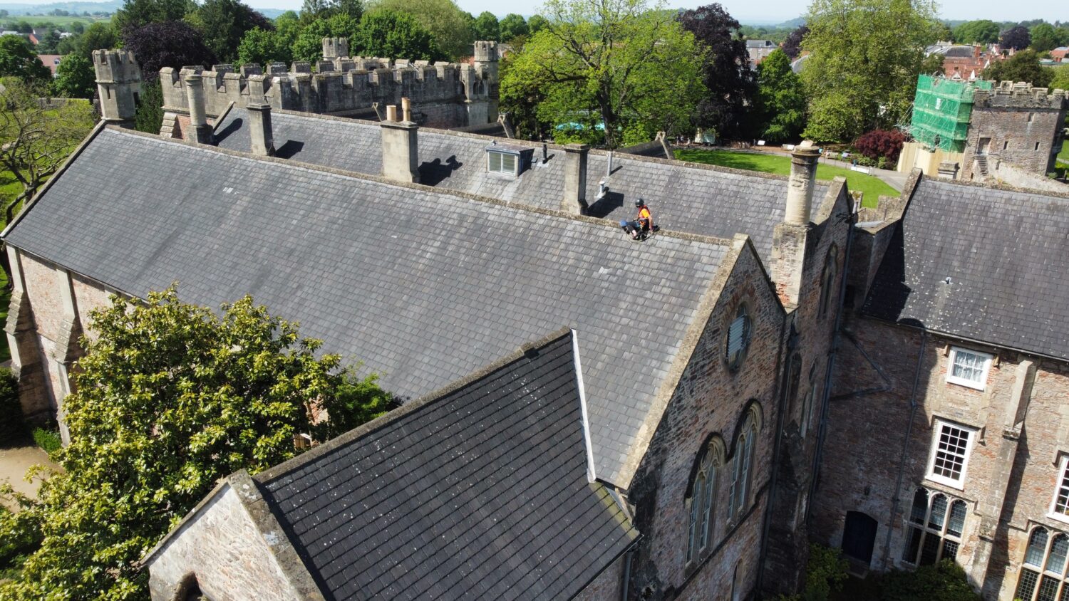 A drone shot of the Palace-Roof-Tile-Repair-May-2026