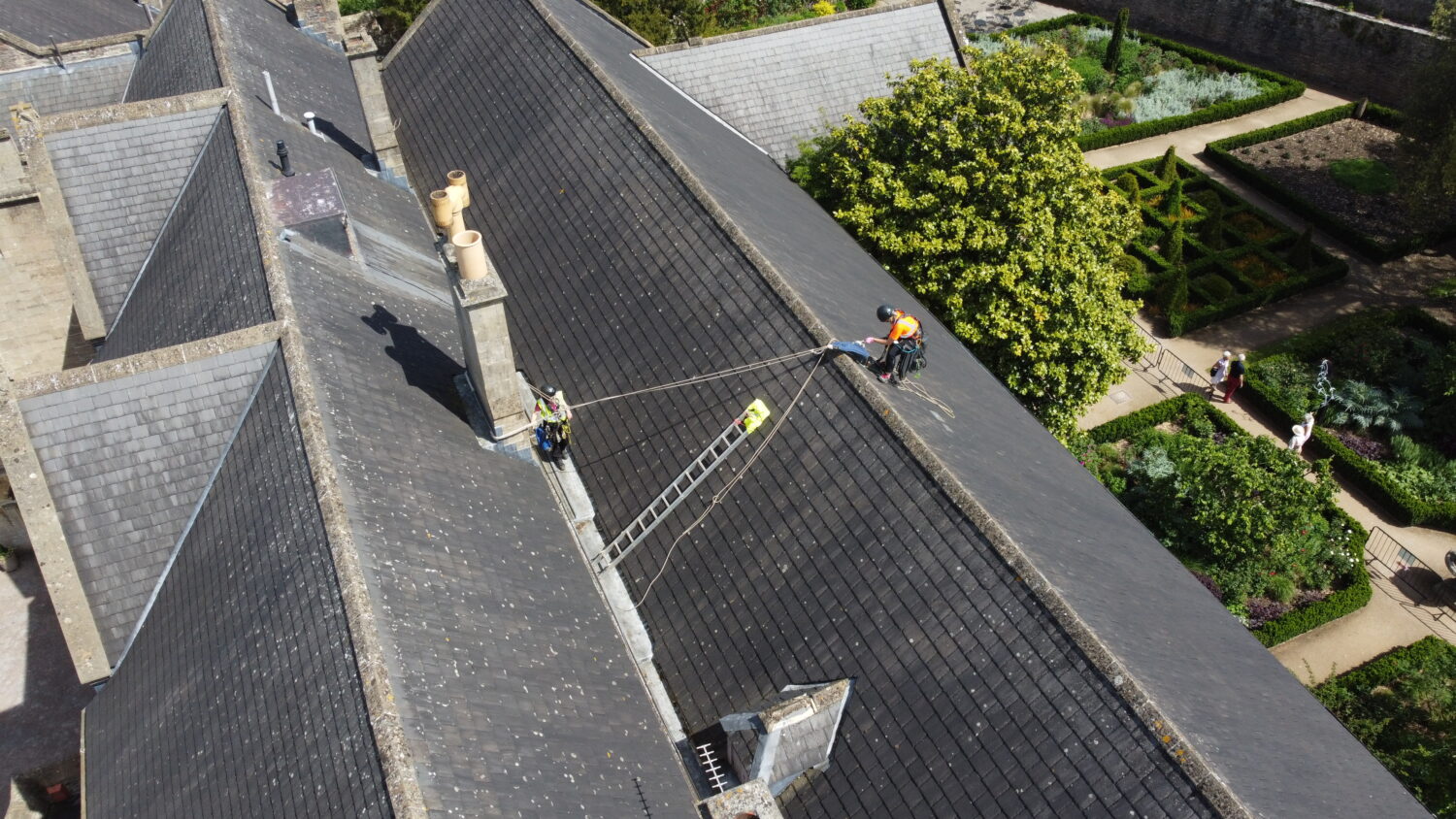 A drone shot of the Palace-Roof-Tile-Repair-May-2026
