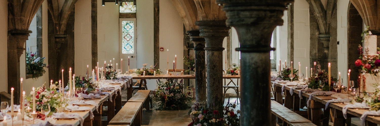 An image of a celebration dinner at The Bishop's Palace.