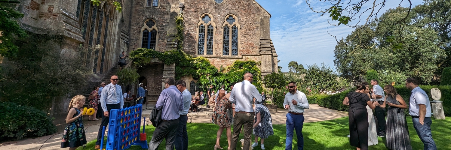 An image of The Bishop's Palace and Gardens in Wells. A Somerset venue available for hire for private functions and parties, wedding receptions, wakes, corporate functions and more.