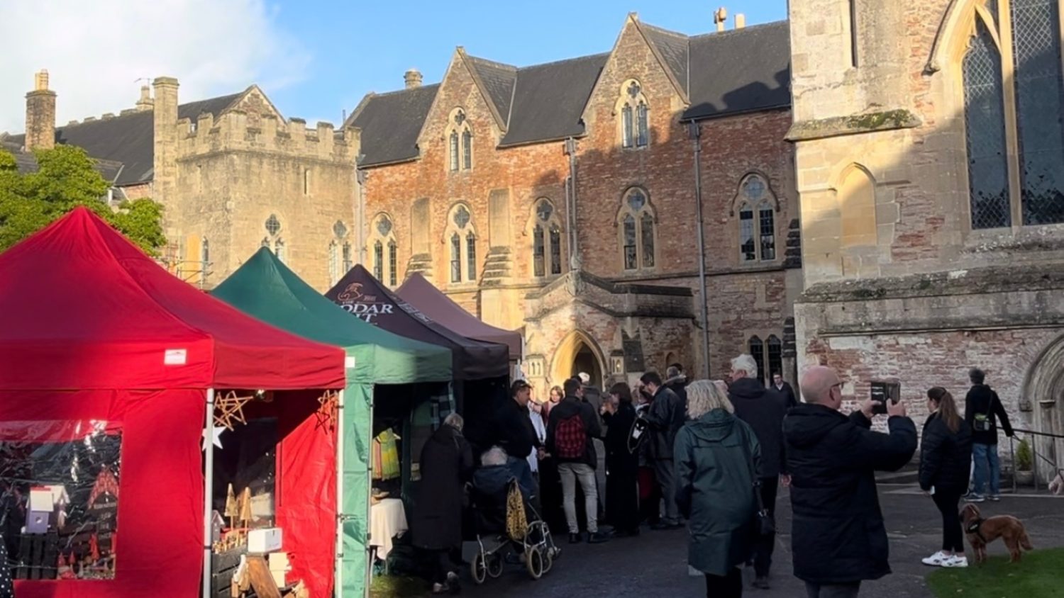 An image of the Christmas Artisan Market taking place at The Bishop's Palace, Wells in Somerset