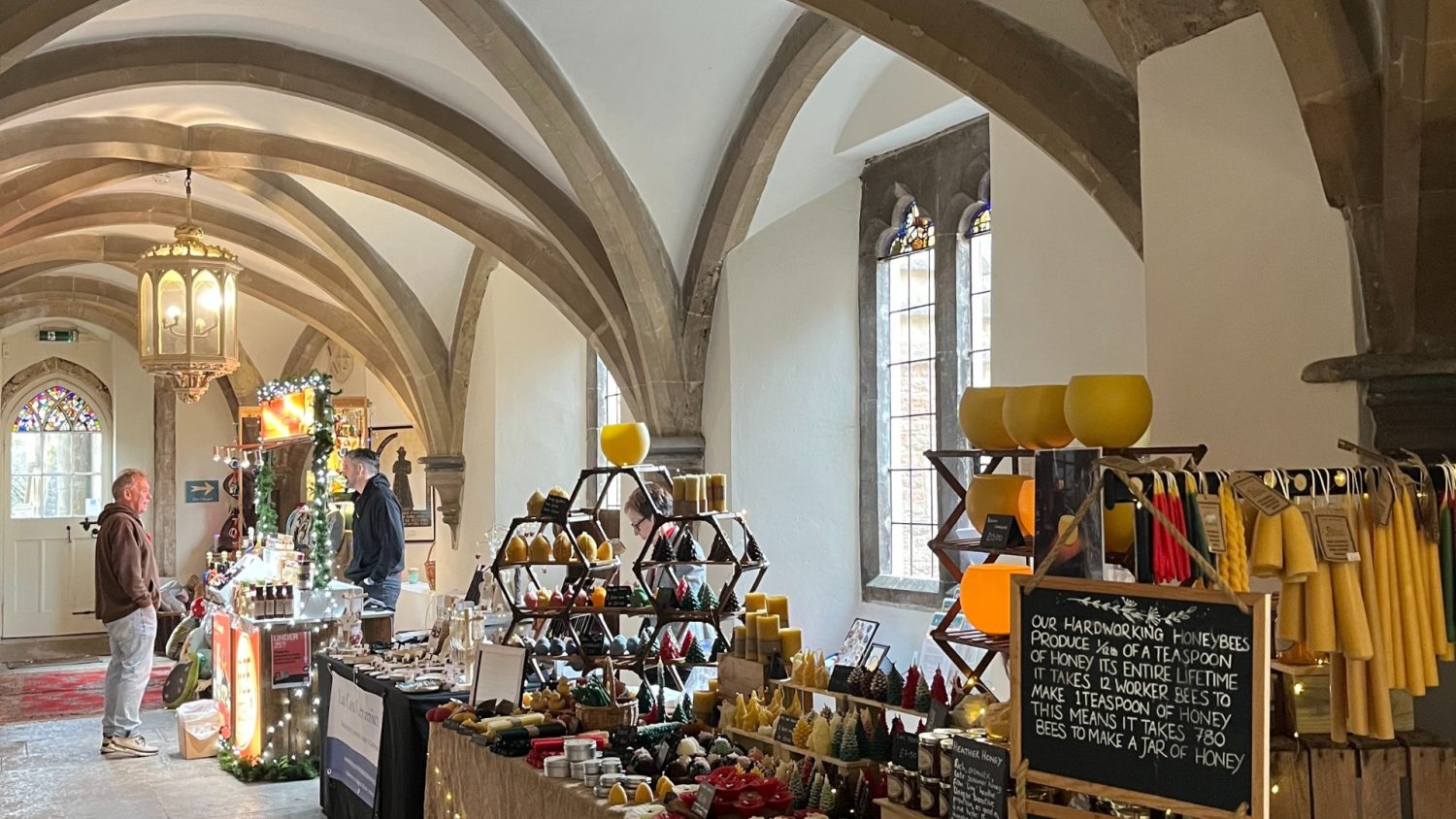 An image of the Christmas Artisan Market taking place at The Bishop's Palace, Wells in Somerset