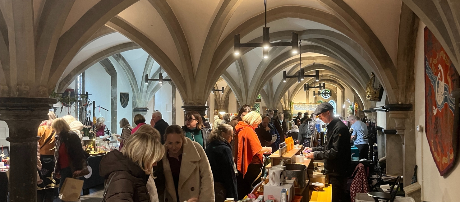 An image of the Christmas Artisan Market at The Bishop's Palace, Wells in Somerset.