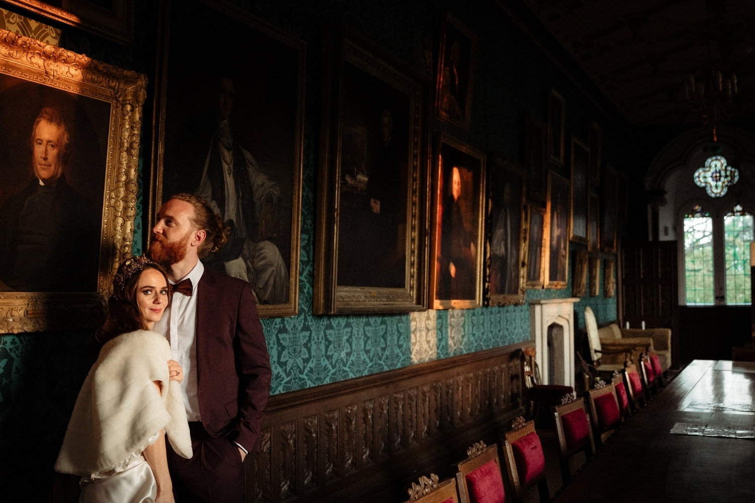 An image of a wedding couple at The Bishop's Palace Wells.